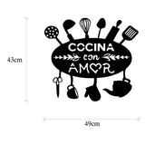 Decoratiune de perete Metal Cocina Con Amor, Negru, 2x43x49 cm