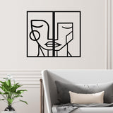 Decoratiune de perete Metal Woman Face, Negru, 66x1x39 cm
