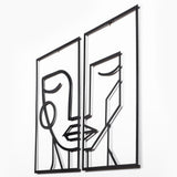 Decoratiune de perete Metal Woman Face, Negru, 66x1x39 cm