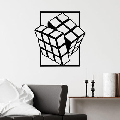 Decoratiune de perete Metal Rubik's Cube, Negru, 69x1x64 cm