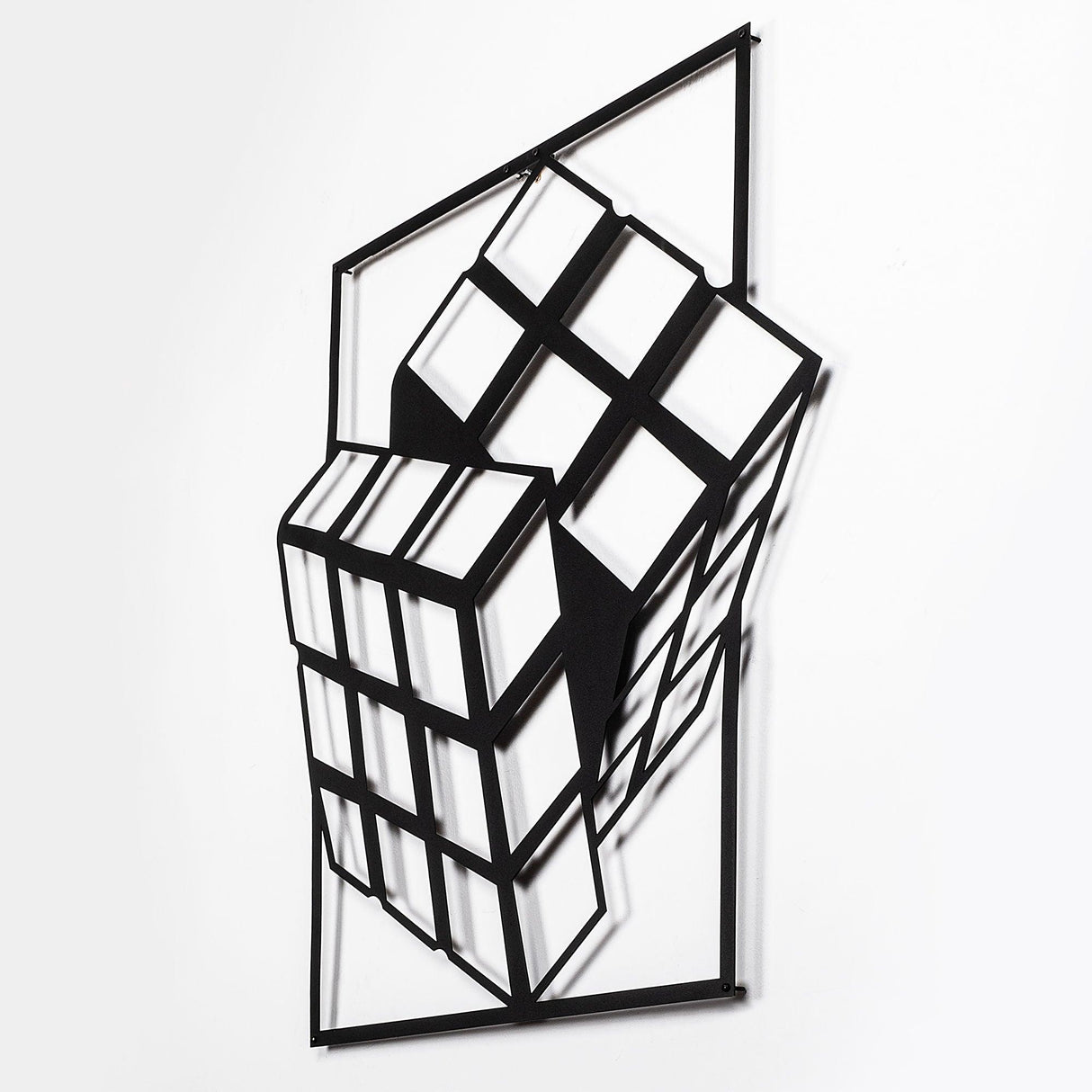 Decoratiune de perete Metal Rubik's Cube, Negru, 69x1x64 cm