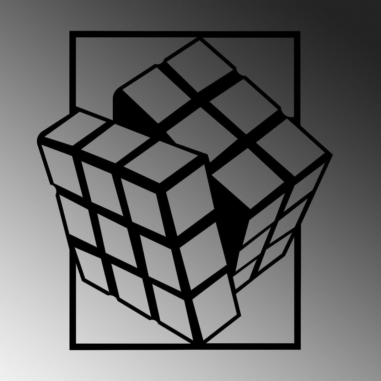 Decoratiune de perete Metal Rubik's Cube, Negru, 69x1x64 cm