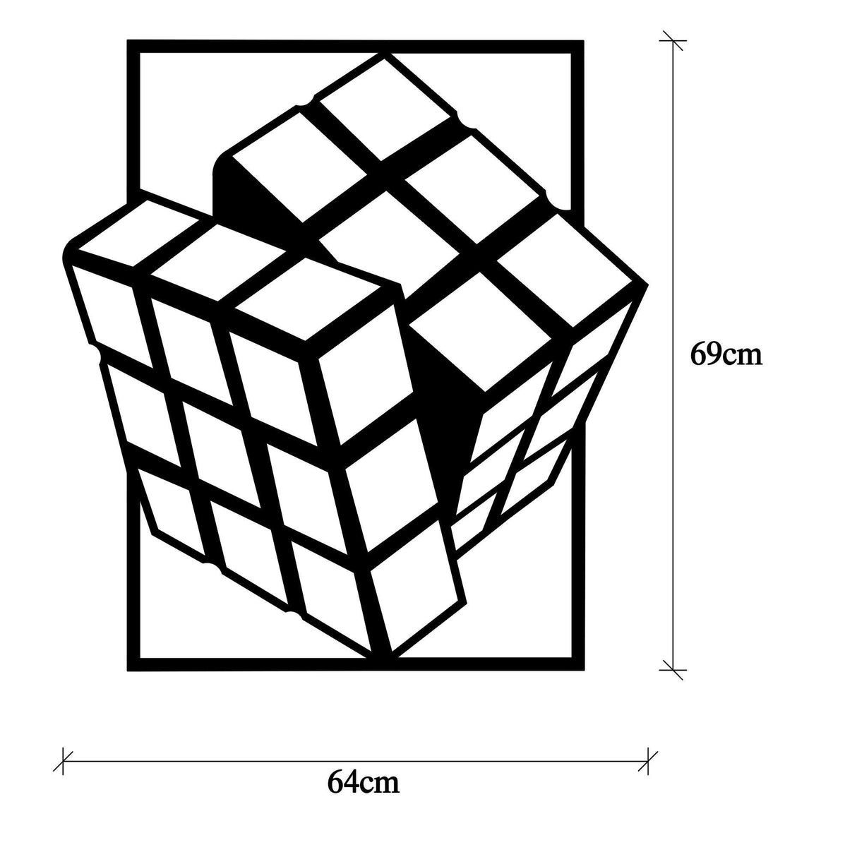 Decoratiune de perete Metal Rubik's Cube, Negru, 69x1x64 cm