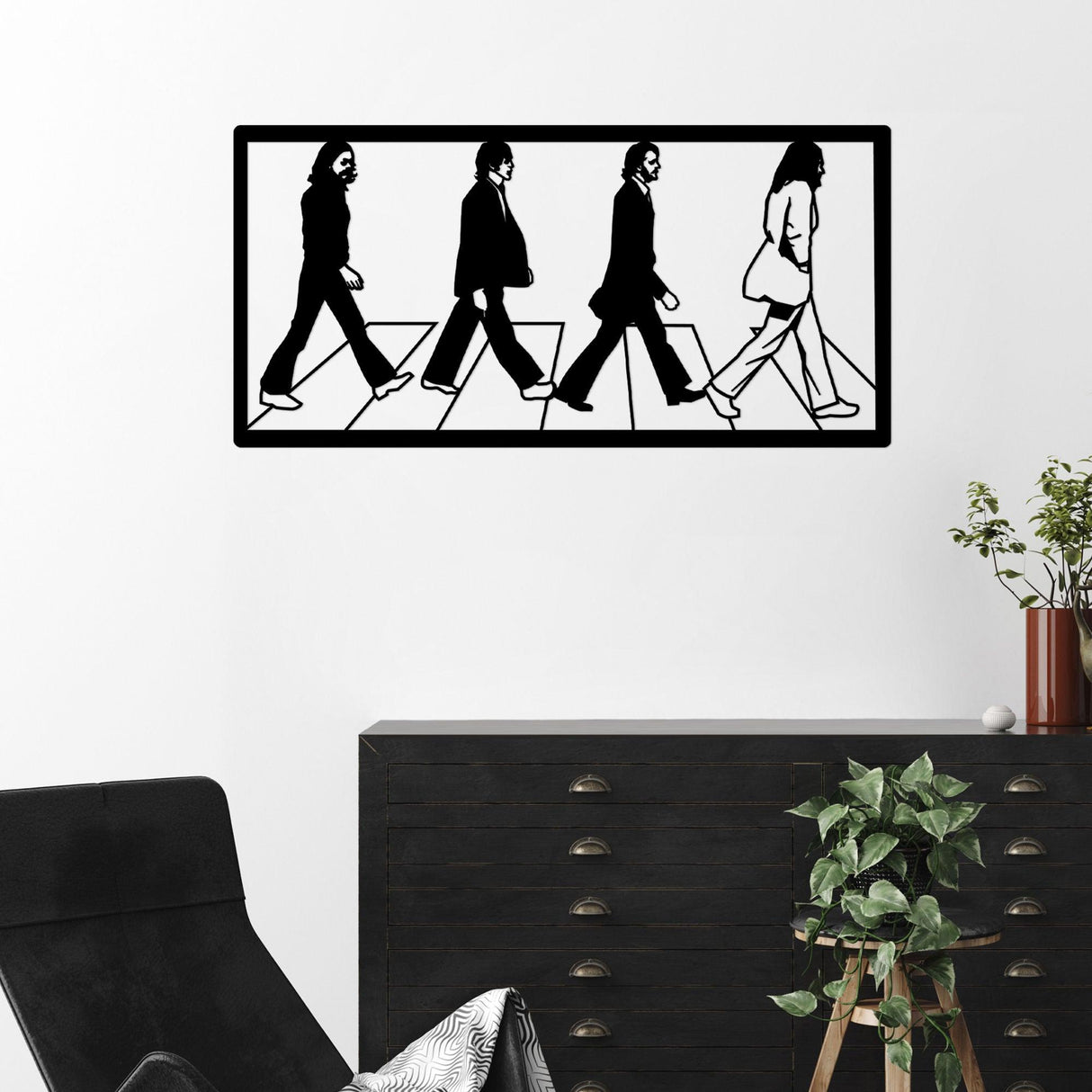 Decoratiune de perete Metal The Beatles, Negru, 39x1x80 cm