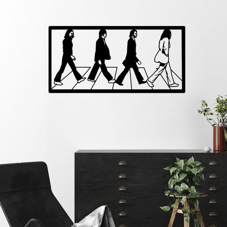 Decoratiune de perete Metal The Beatles, Negru, 39x1x80 cm