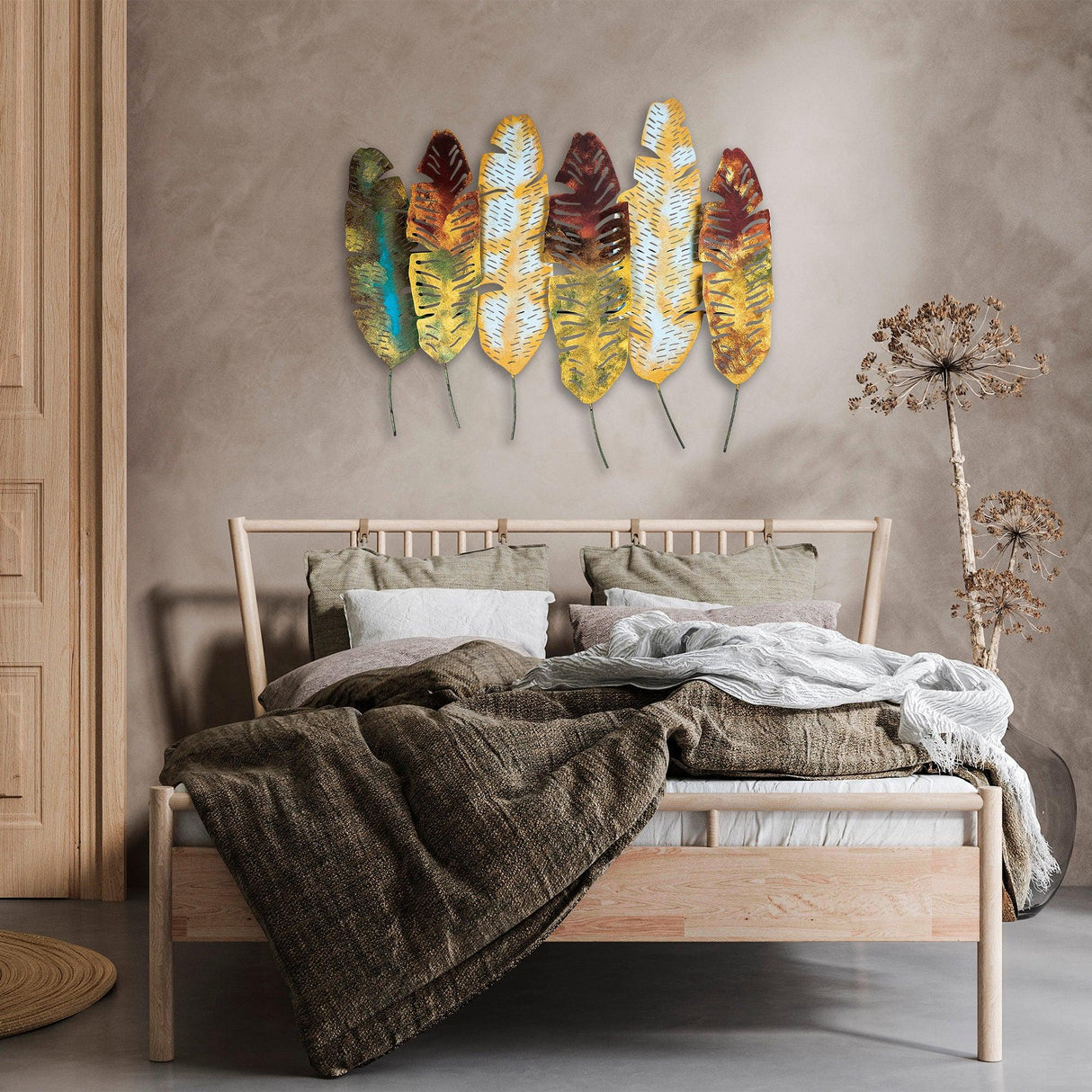 Decoratiune de perete Metal Leaves v11, Multicolor, 88x1x107 cm