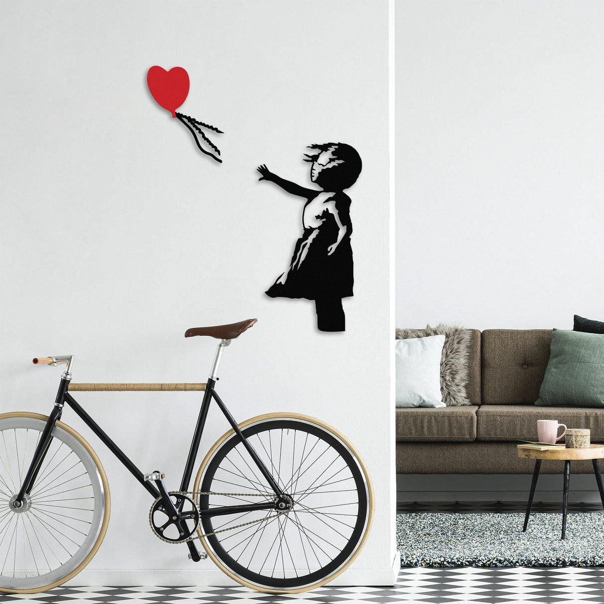 Decoratiune de perete Metal Banksy - 13, Negru, 85x1x105 cm