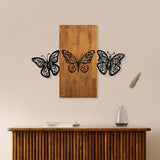 Decorațiune de perete din lemn Butterflies 2, Nuc - Negru, 74x58x3 cm