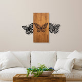 Decorațiune de perete din lemn Butterflies 2, Nuc - Negru, 74x58x3 cm