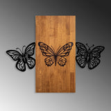 Decorațiune de perete din lemn Butterflies 2, Nuc - Negru, 74x58x3 cm