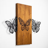 Decorațiune de perete din lemn Butterflies 2, Nuc - Negru, 74x58x3 cm