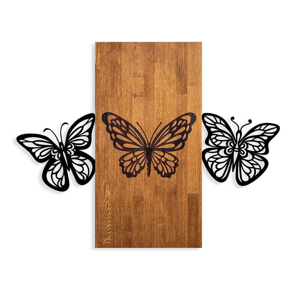 Decorațiune de perete din lemn Butterflies 2, Nuc - Negru, 74x58x3 cm
