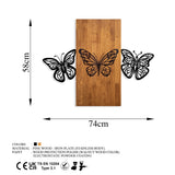 Decorațiune de perete din lemn Butterflies 2, Nuc - Negru, 74x58x3 cm