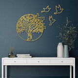 Decoratiune de perete Metal Tree And Birds_3, Negru, 56x1x61 cm - Auriu, SKU 891TNL2353