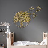 Decoratiune de perete Metal Tree And Birds_3, Negru, 56x1x61 cm - Auriu, SKU 891TNL2353
