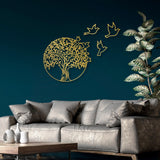 Decoratiune de perete Metal Tree And Birds_3, Negru, 56x1x61 cm - Auriu, SKU 891TNL2353