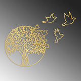 Decoratiune de perete Metal Tree And Birds_3, Negru, 56x1x61 cm - Auriu, SKU 891TNL2353