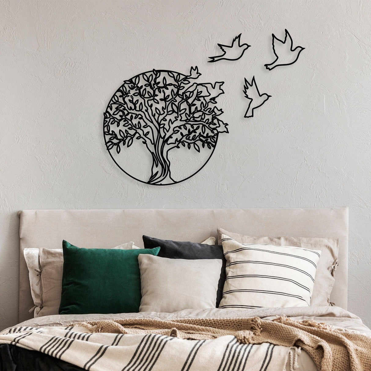 Decoratiune de perete Metal Tree And Birds_3, Negru, 56x1x61 cm - Negru, SKU 891TNL2353
