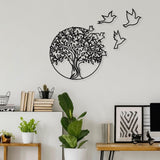 Decoratiune de perete Metal Tree And Birds_3, Negru, 56x1x61 cm - Negru, SKU 891TNL2353