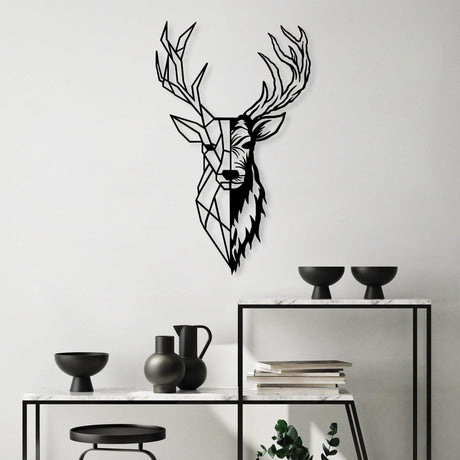 Accesoriu metal decorativ de perete Red Deer 2, Negru, 42x70x0.15 cm
