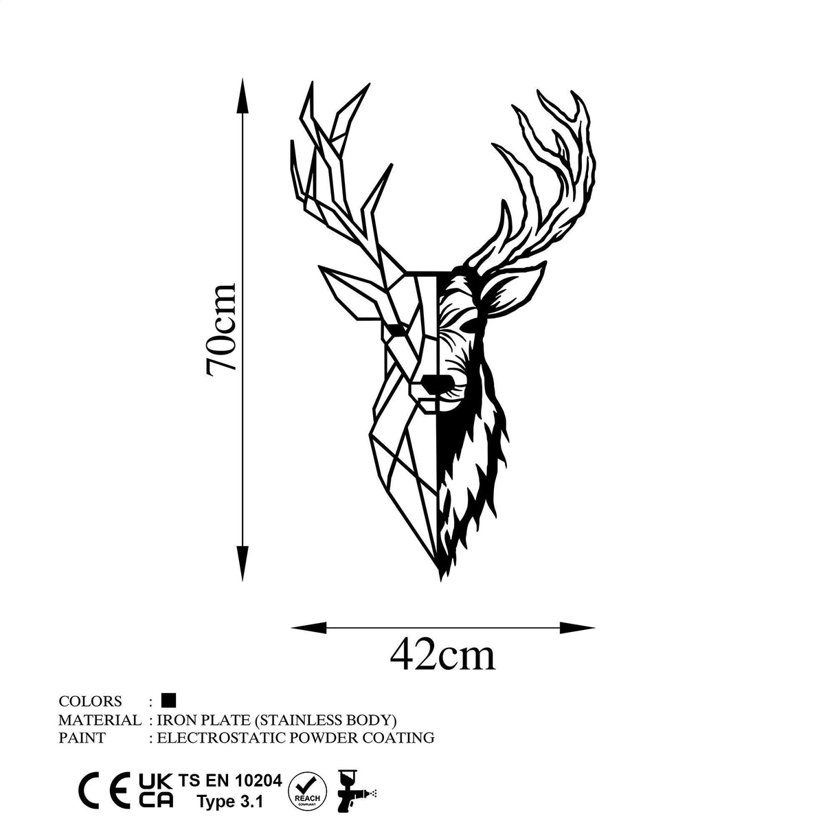 Accesoriu metal decorativ de perete Red Deer 2, Negru, 42x70x0.15 cm