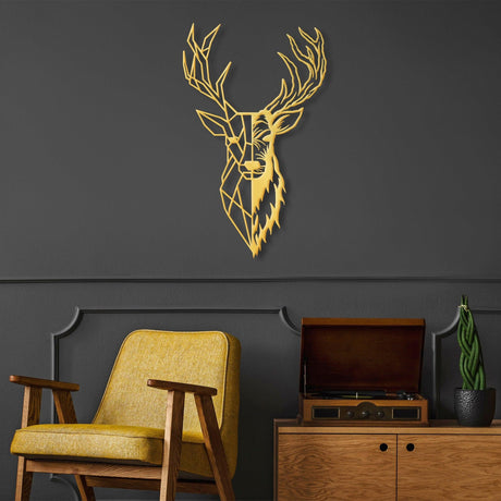 Decoratiune de perete Metal Red Deer 3, Aur, 70x1x42 cm