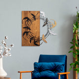 Decorațiune de perete din lemn Spiral Birds 2, Nuc - Negru, 58x58x3 cm