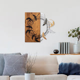 Decorațiune de perete din lemn Spiral Birds 2, Nuc - Negru, 58x58x3 cm