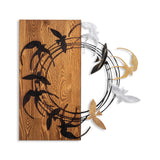 Decorațiune de perete din lemn Spiral Birds 2, Nuc - Negru, 58x58x3 cm