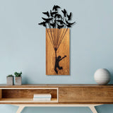 Decoratiune de perete lemn Flying Boy 1, Nuc, 86x3x45 cm