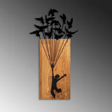 Decoratiune de perete lemn Flying Boy 1, Nuc, 86x3x45 cm