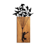Decoratiune de perete lemn Flying Boy 1, Nuc, 86x3x45 cm