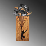 Decorațiune de perete din lemn Flying Boy 2, Nuc - Negru, 45x86x3 cm