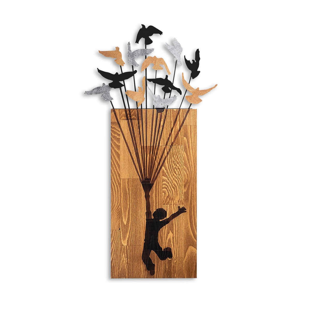 Decorațiune de perete din lemn Flying Boy 2, Nuc - Negru, 45x86x3 cm