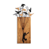 Decorațiune de perete din lemn Flying Boy 2, Nuc - Negru, 45x86x3 cm