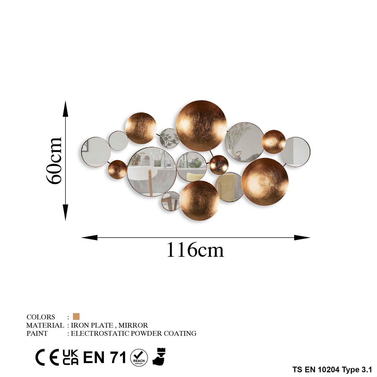 Decoratiune de perete Metal Infinity-round, Multicolor, 116x4x60 cm