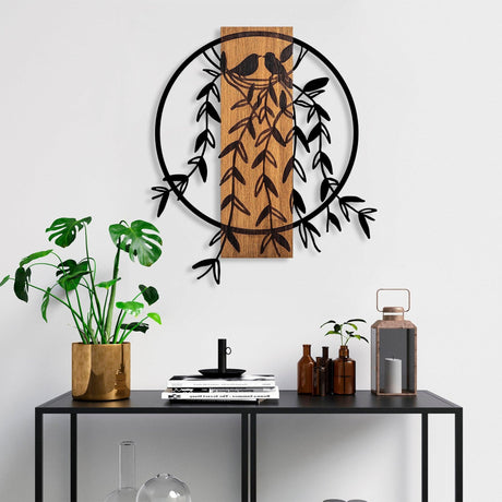 Decoratiune de perete lemn Bird Nest - 1, Nuc, 56x1x56 cm