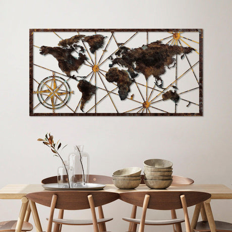 Decoratiune de perete Metal World Map Large - 1, Multicolor, 120x1x60 cm