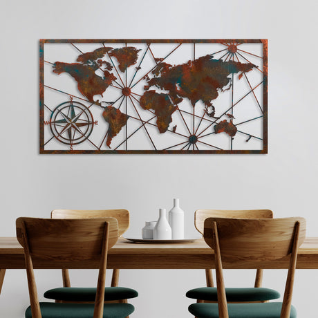 Decorațiune de perete din metal World Map Large - 2, Multicolor