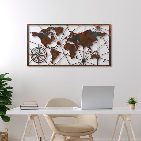 Decorațiune de perete din metal World Map Large - 2, Multicolor