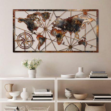 Decorațiune de perete din metal World Map Large - 3, Multicolor