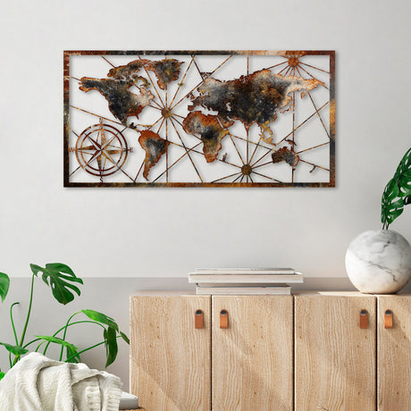 Decorațiune de perete din metal World Map Large - 3, Multicolor