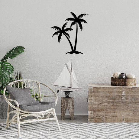 Decoratiune de perete Metal Palm 2 - 436, Negru, 70x1x63 cm