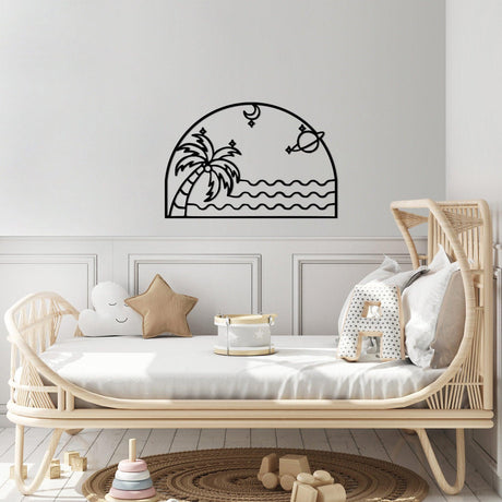 Decoratiune de perete Metal Palm Sea Moon - 451, Negru, 47x1x70 cm