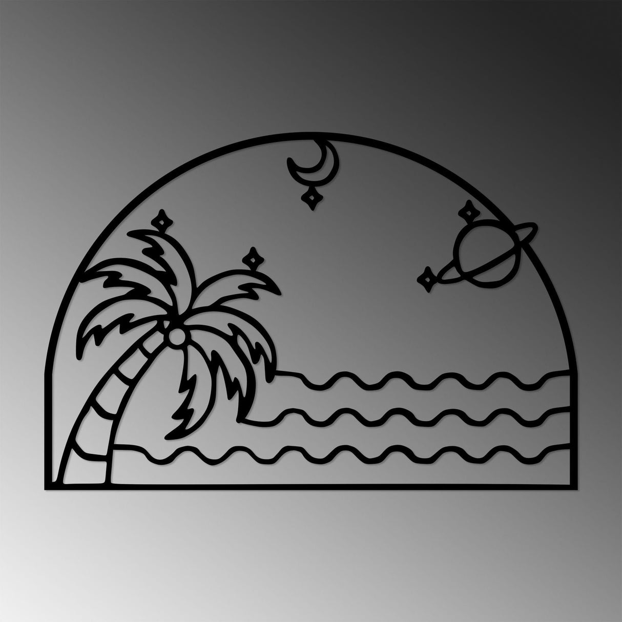 Decoratiune de perete Metal Palm Sea Moon - 451, Negru, 47x1x70 cm