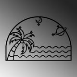 Decoratiune de perete Metal Palm Sea Moon - 451, Negru, 47x1x70 cm