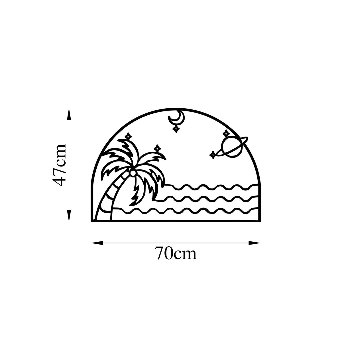 Decoratiune de perete Metal Palm Sea Moon - 451, Negru, 47x1x70 cm