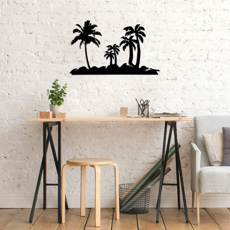 Decoratiune de perete Metal Palm Trees - 460, Negru, 42x1x70 cm