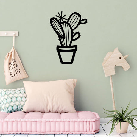 Decoratiune de perete Metal Cactus - 464, Negru, 70x1x49 cm