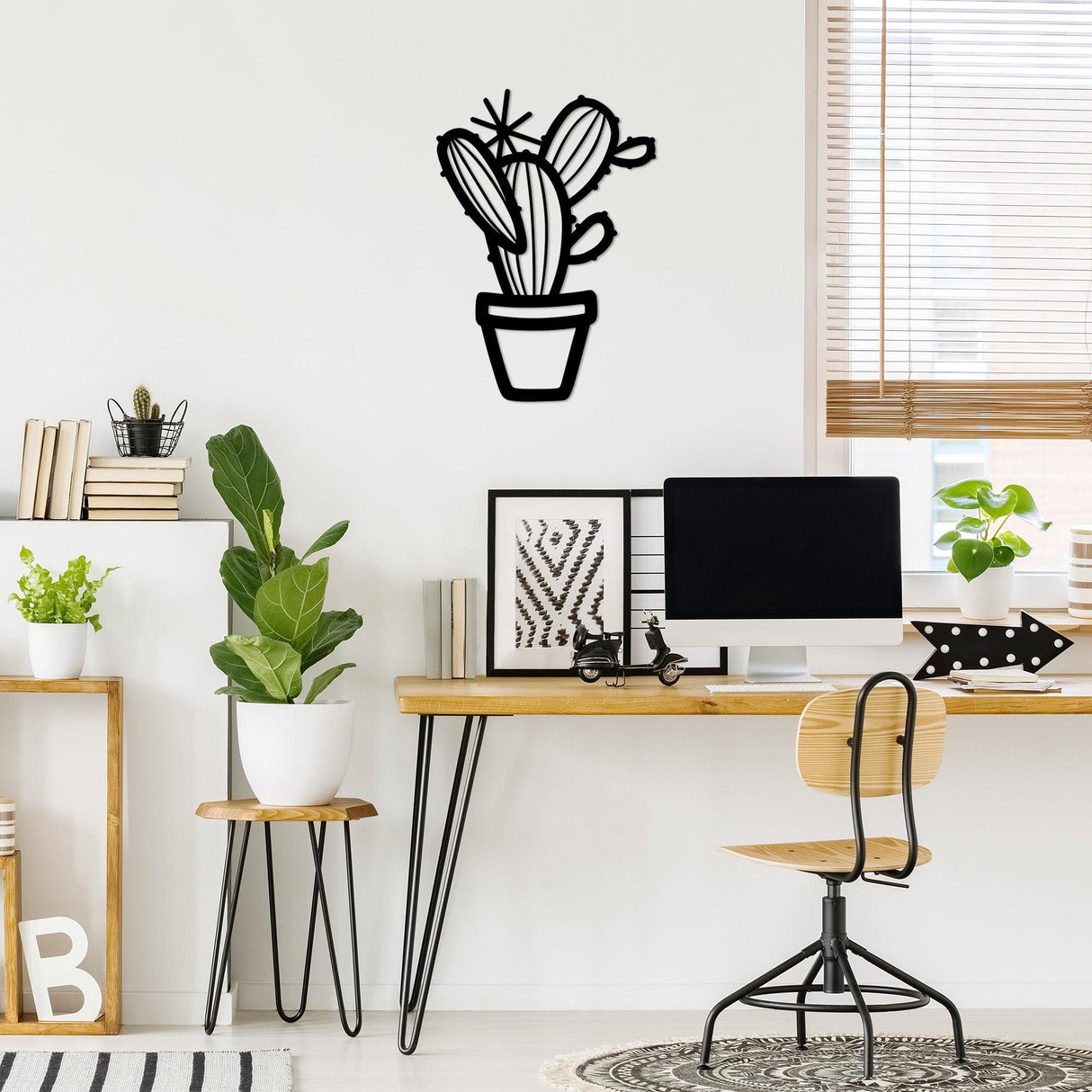 Decoratiune de perete Metal Cactus - 464, Negru, 70x1x49 cm